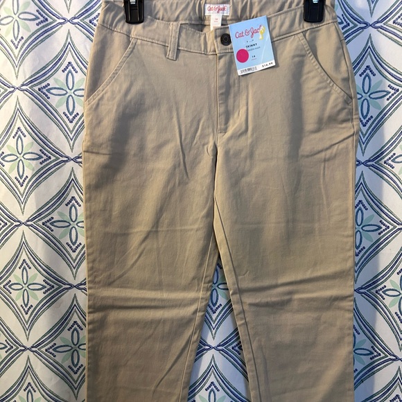 Cat & Jack Khaki Casual Pants w/Flat Front and Elastic Side Bands, NWT Zipper - Picture 4 of 8